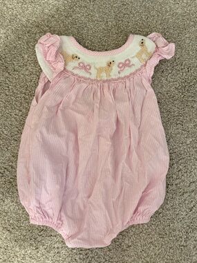 Smocked Pink Golden Retriever Smock 6 months